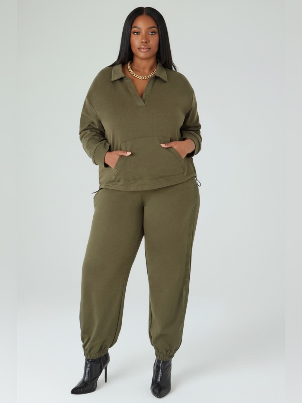 Ashley Stewart Olive Green Knit Jogger Set - Picture 2 of 5
